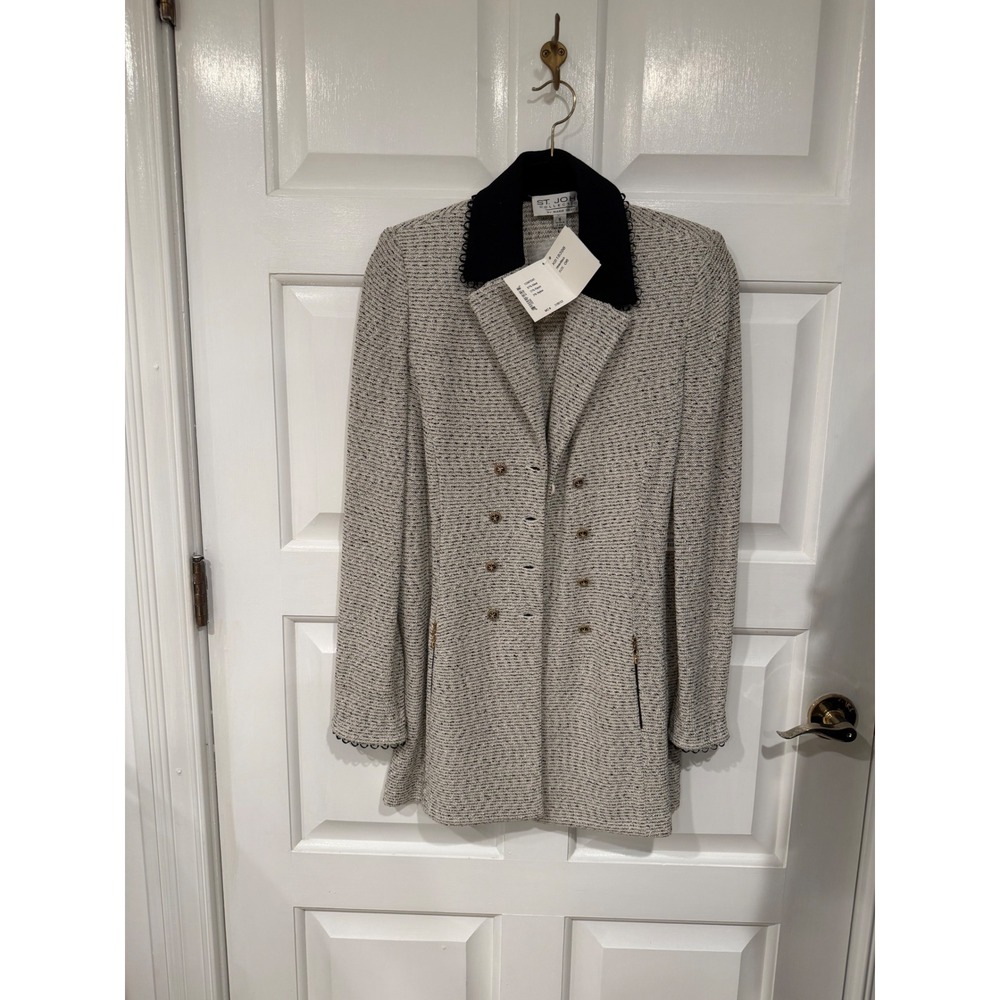 St John Collection Marie Gray Knit Skirt Suit Set White Black Tweed 6 8 NEW